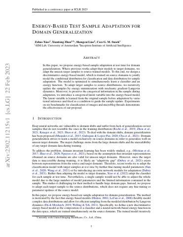 First page of Energy-Based Test Sample Adaptation for Domain Generalization