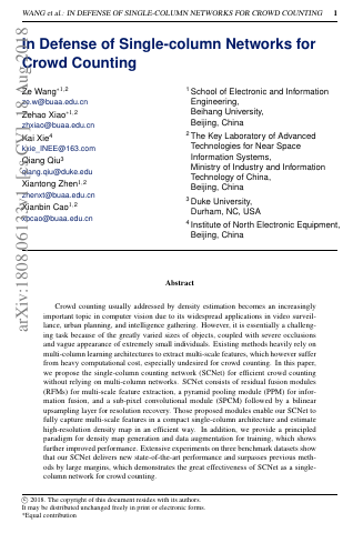 First page of In Defense of Single-column Networks for Crowd Counting