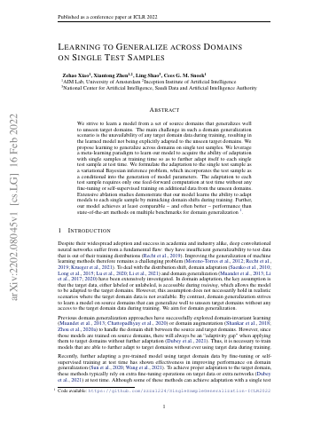 First page of Learning to Generalize across Domains on Single Test Samples