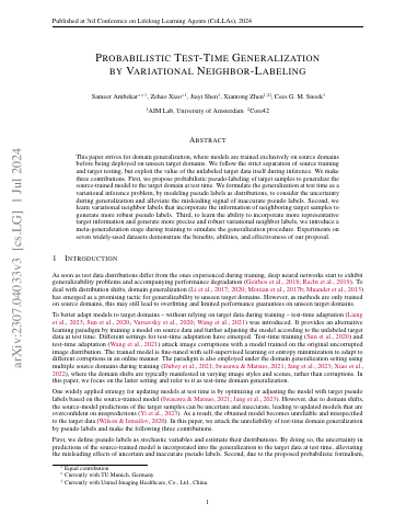 First page of Probabilistic Test-Time Generalization by Variational Neighbor-Labeling