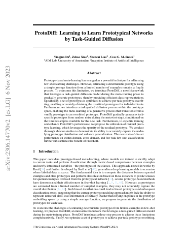 First page of ProtoDiff: Learning to Learn Prototypical Networks by Task-Guided Diffusion