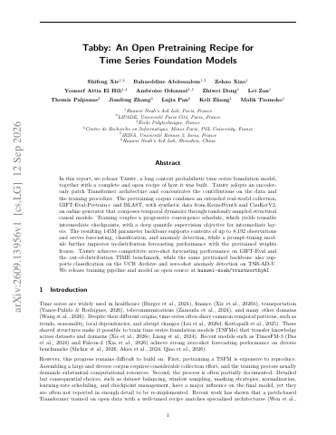First page of Tabby: An Open Pretraining Recipe for Time Series Foundation Models